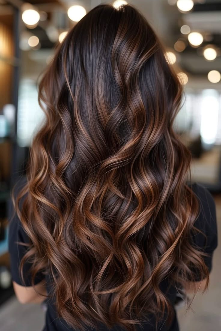 Long hair with a chocolate brown and caramel…